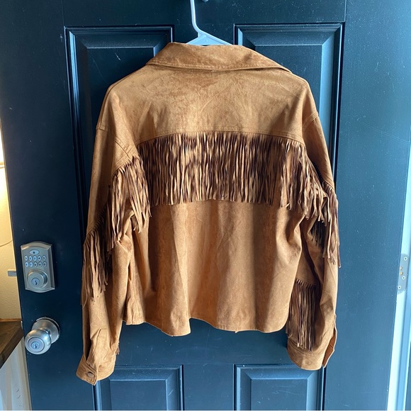 Fringed Suede Button-Front Jacket in Cognac - Picture 6 of 10